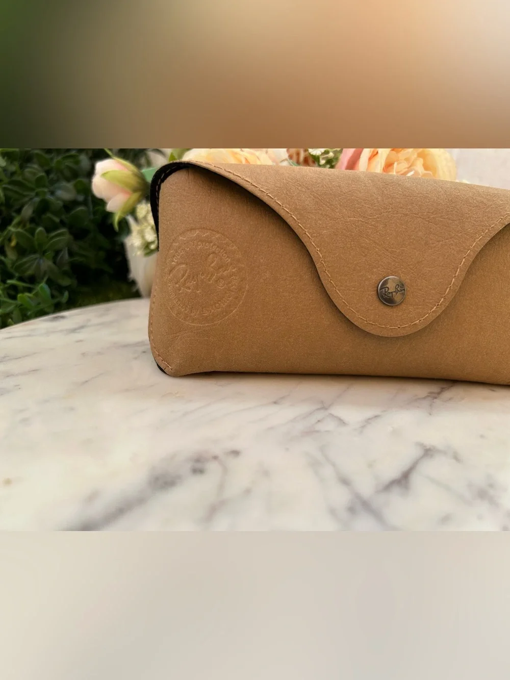 Ray-Ban Tan Sunglasses Pouch with Snap Closure